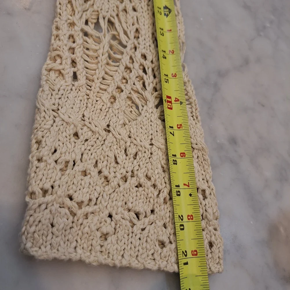 Natural Life Sweater Lg  Cream Open Knit Crochet Cropped Boho Pointelle Pullover